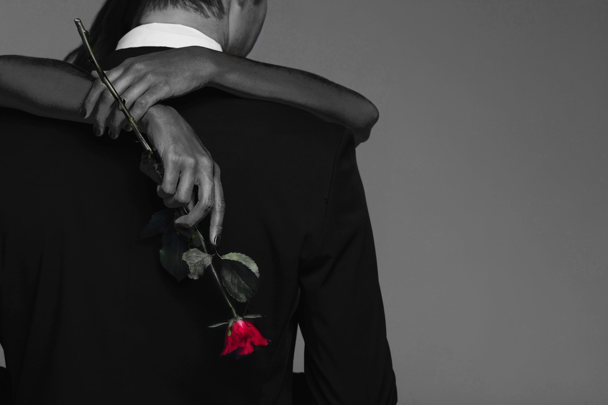 Standalone Books * Single rose woman is holding while hugging man